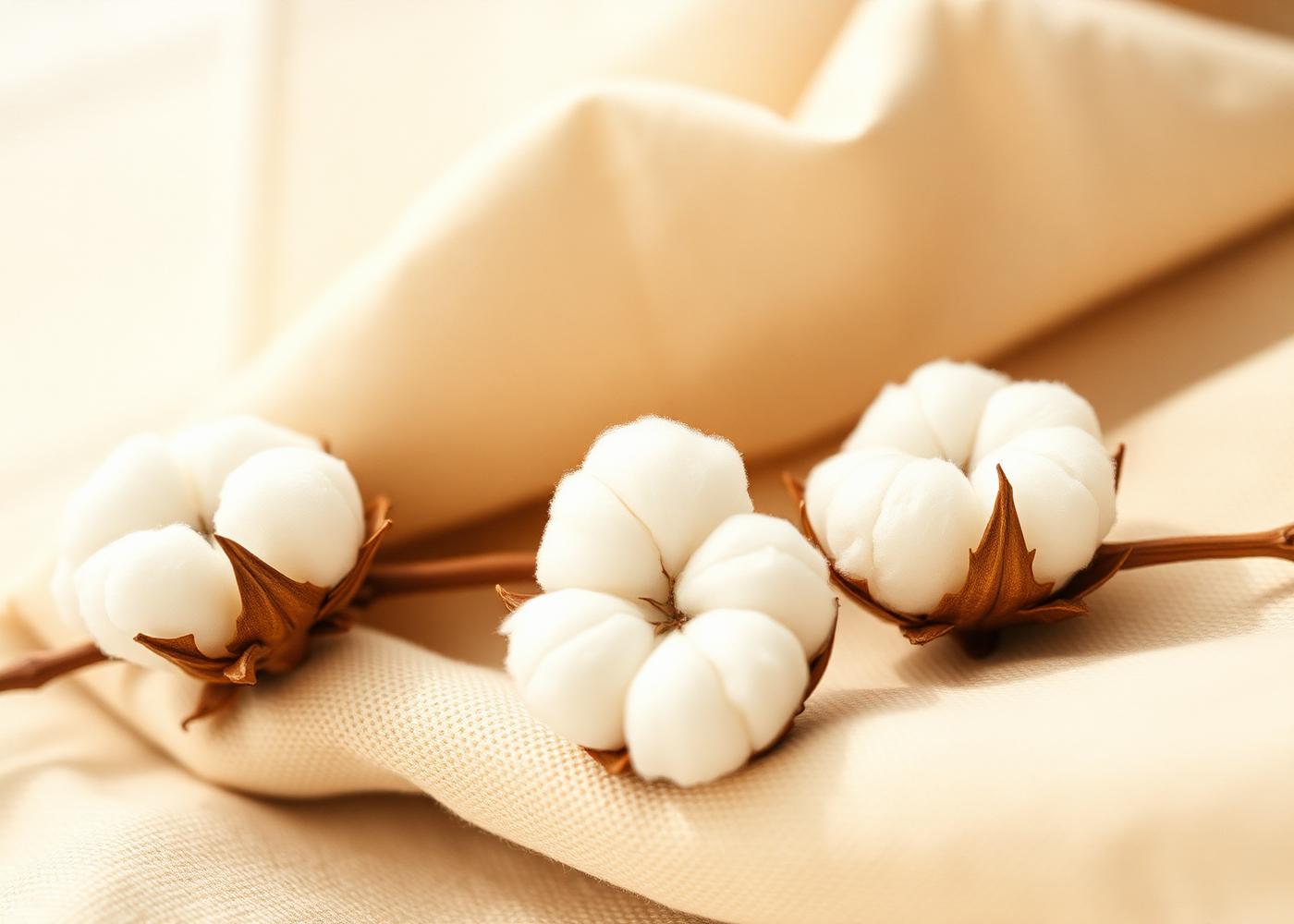 Raw organic cotton flowers on linen